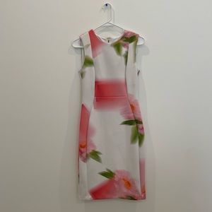 CALVIN KLEIN Womens White Zippered Lined Floral Sleeveless Party Sheath Dress 4